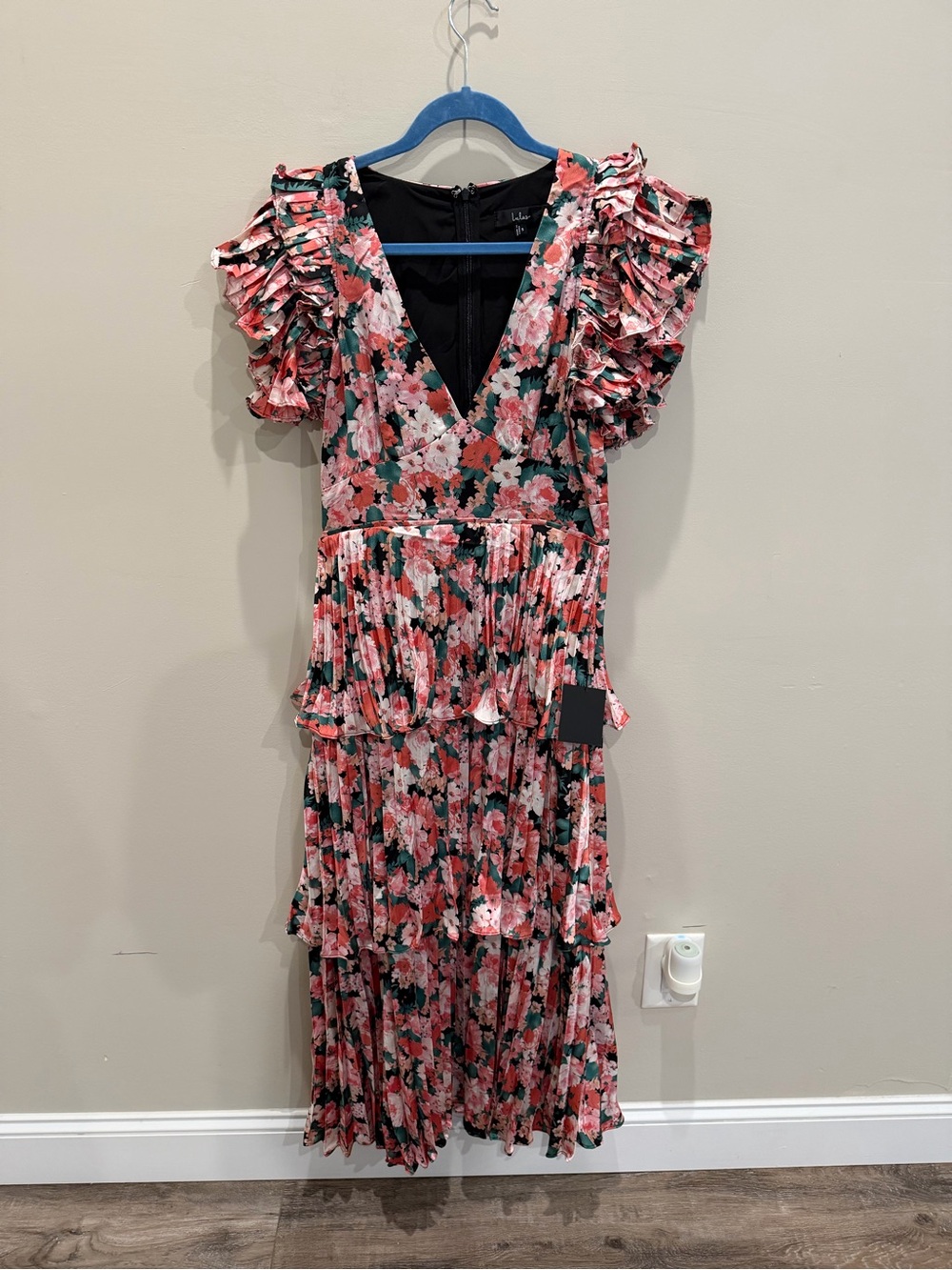 Floral Ruffle Midi Dress in Coral and Green